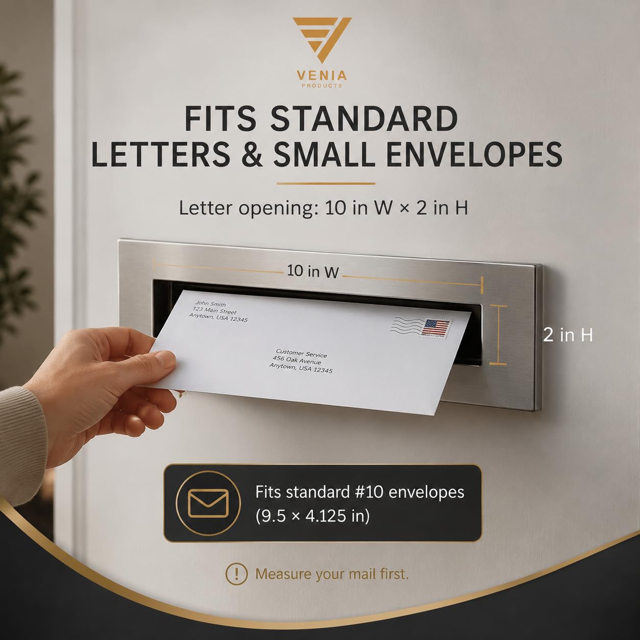 Stainless Steel Door Mail Slot (Front & Rear Pieces), Letter Box